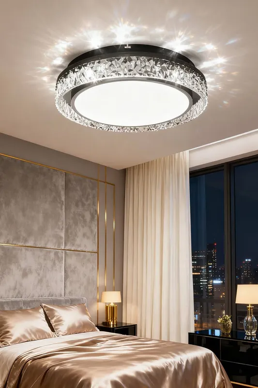 Living and Home Luxury Crystal Round Ceiling Light in Black Black