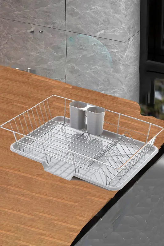 Living and Home Metal Dish Drainer Rack Dish Drying Storage Rack with a Removable Tray&Drainage Outlet Kitchen in Silver Silver