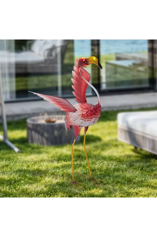 Living and Home Metal Flamingo Garden Statue Decoration Ornament - Multicolor