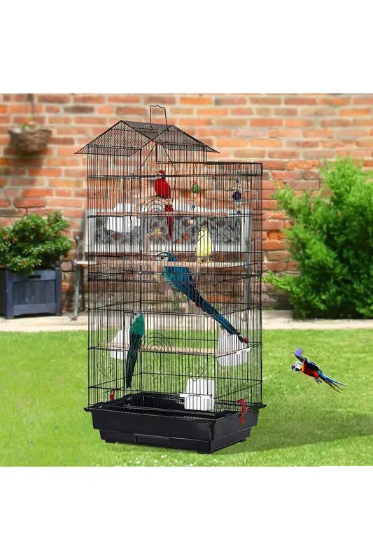 Living and Home Metal Pet Bird Cage in Black - Black - Size: One Size