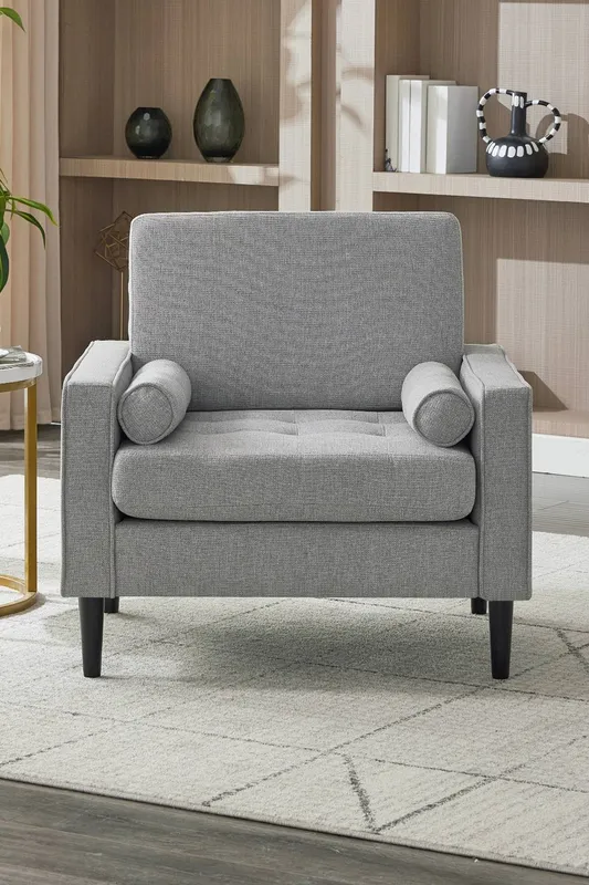 Living and Home Mid-Century Linen Single Sofa Armchair in Grey - Grey - Size: One Size