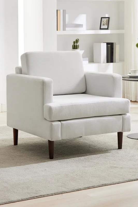Living and Home Mid-Century Single Sofa Armchair in Beige Beige