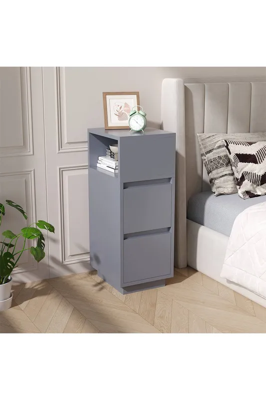 Living and Home Minimalist Bedside Table with Drawers in Grey Grey