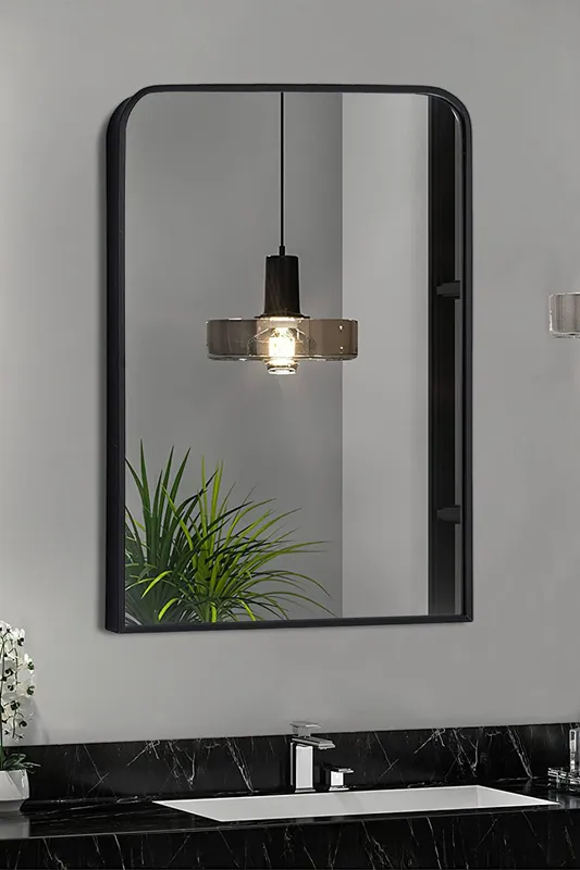 Living and Home Modern Arched Wall Mirror in Black - Black