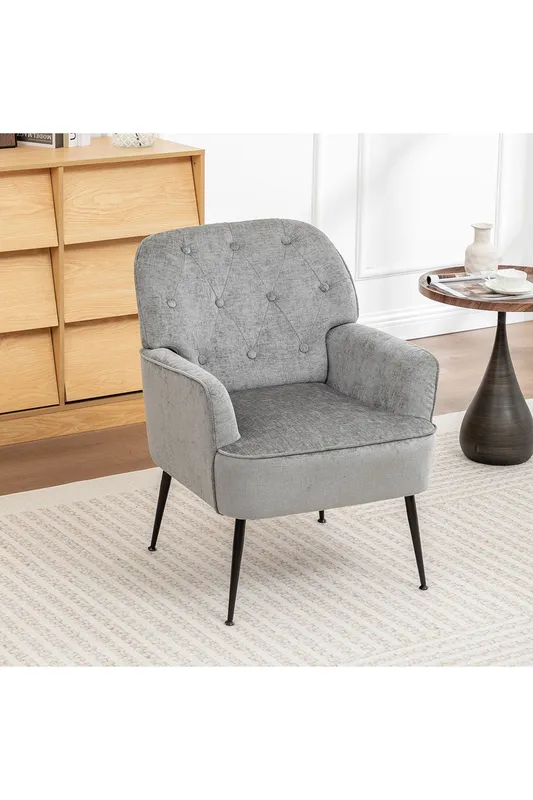 Living and Home Modern Chenille Upholstered Leisure Chair in Grey Grey