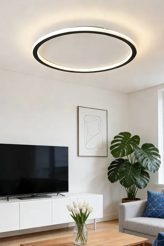 Living and Home Modern LED Circular Ceiling Light in Black - Black
