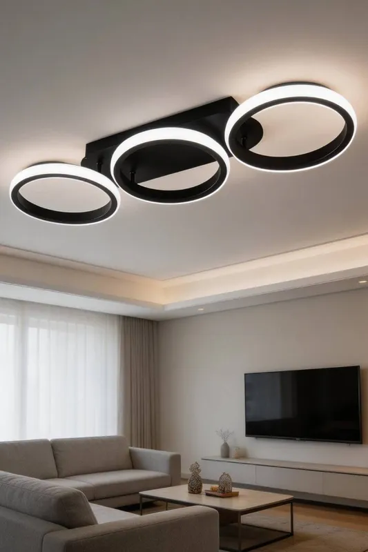 Living and Home Modern LED Three-Ring Ceiling Light in Black - Black