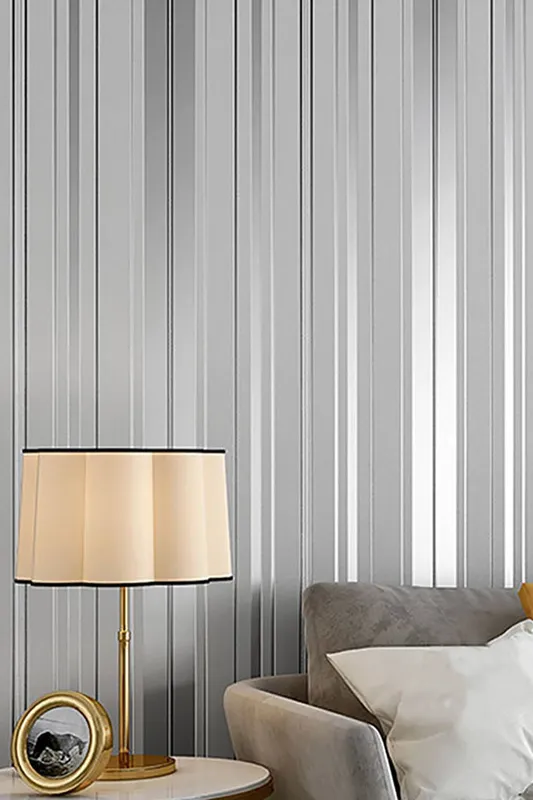Living and Home Modern Metallic Silver and Grey Striped Wallpaper - Silver