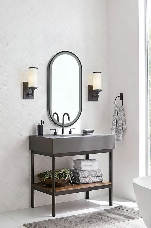 Living and Home Modern Oval LED Wall Mirror Metal Framed in Black - Black