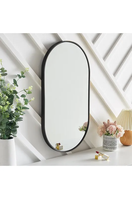 Living and Home Modern Oval Metal Wall Mirror Black - Black - Size: One Size