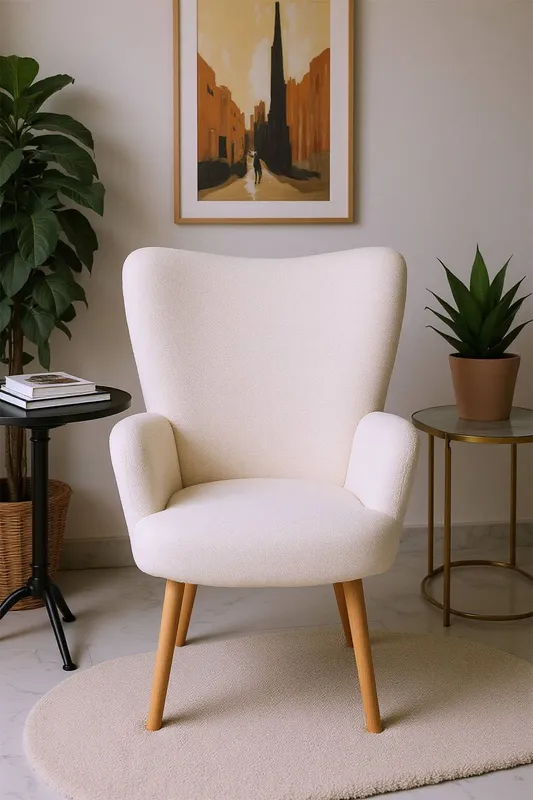 Living and Home Modern Sherpa Fleece Leisure Chair in White - White