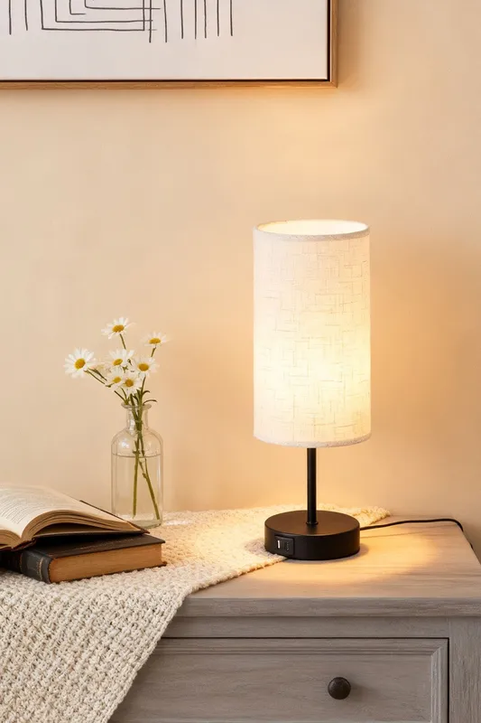 Living and Home Modern Table Lamp with Minimalist Design in Black - Black