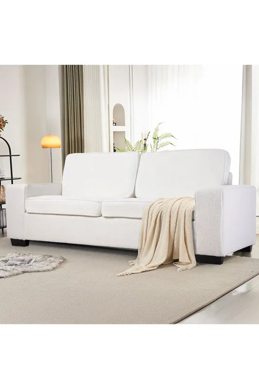 Living and Home Modern Teddy Fleece Upholstered Loveseat Sofa in White White
