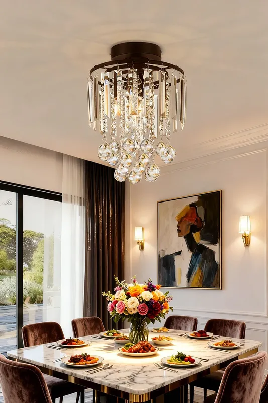 Living and Home Morden Crystal Mount Ceiling Light in Black - Black - Size: One Size