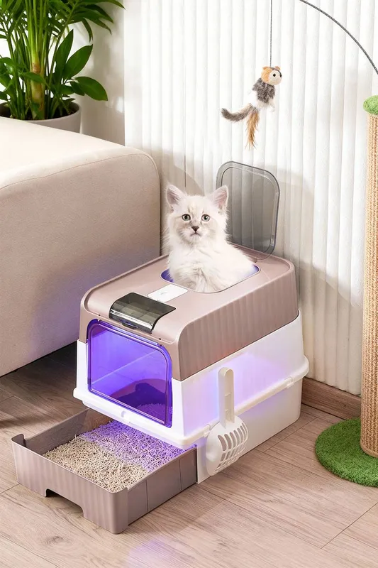 Living and Home Pink Fully Enclosed Cat Litter Box with UV Sterilization - Pink
