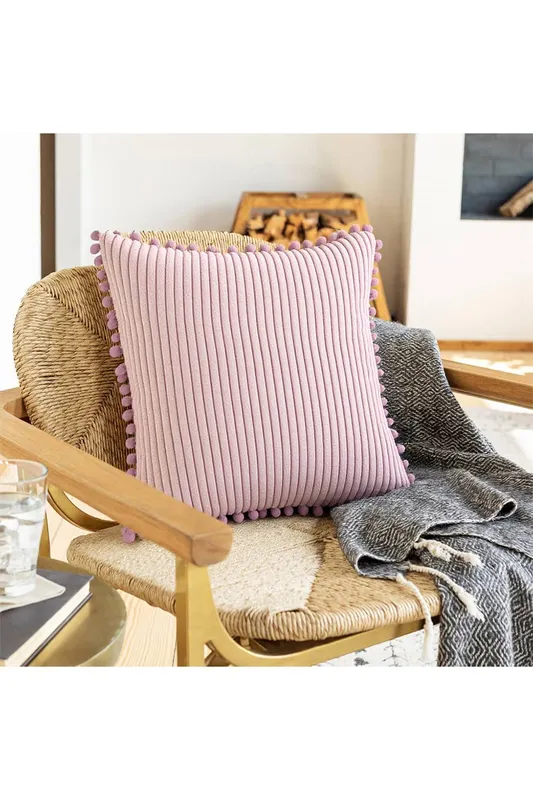 Living and Home Unisex Polyester Cushion Cover w/ Pom-Pom Trim in Pink Pink female