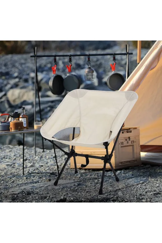 Living and Home Portable Folding Camping Chair in Beige Beige