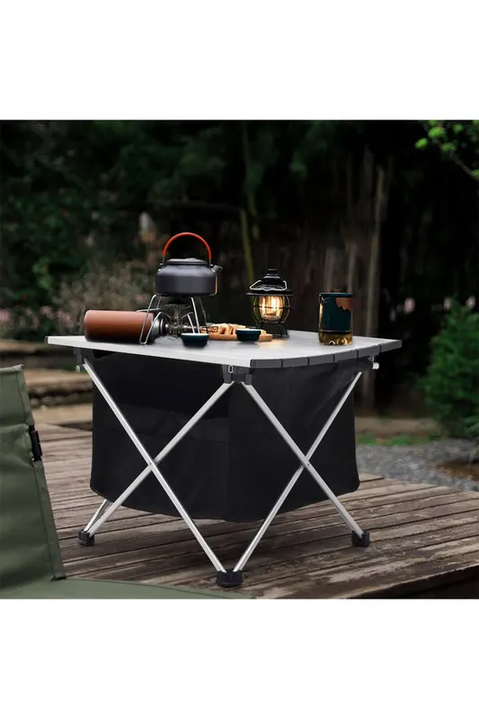 Living and Home Portable Folding Camping Table in Silver - Silver