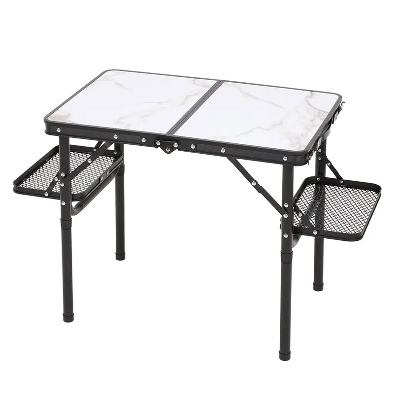Living and Home Portable Height Adjustable Camping Folding Table in White - White