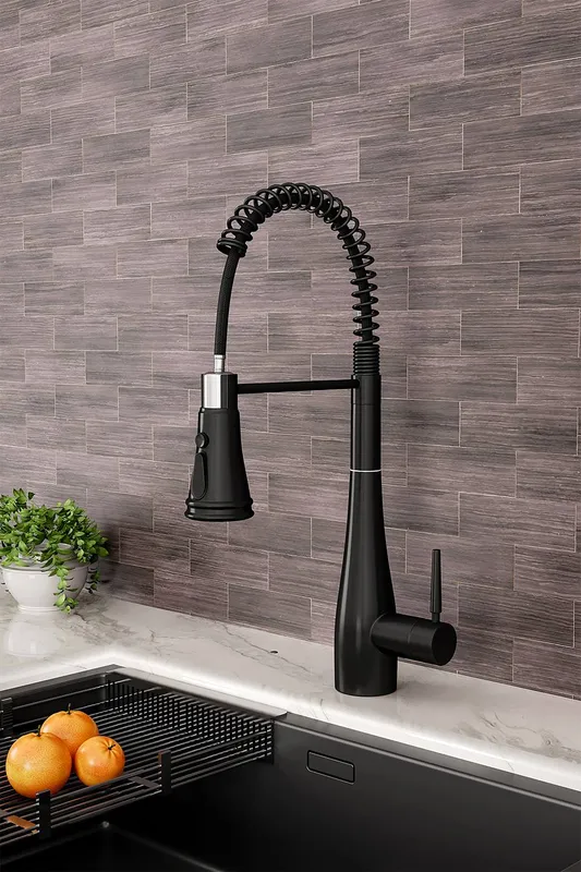 Living and Home Pre-rinse Pull Down Swivel Kitchen Faucet in True Black True Black