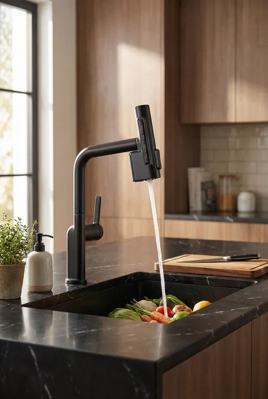 Living and Home Pull-out Sprayer Retractable Kitchen Faucet with 5 Modes in Black - Black