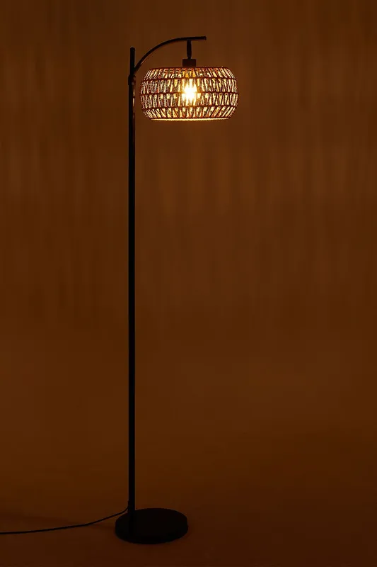 Living and Home Rattan Fabric Lampshade Floor Lamp in Black Black