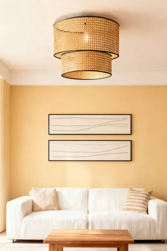 Living and Home Rattan-Woven Pendant Light in Natural Natural
