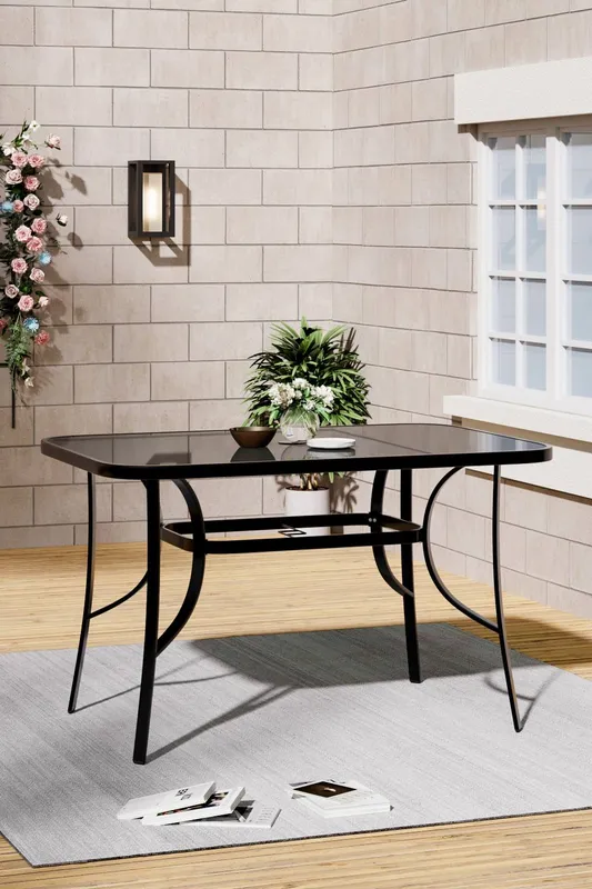 Living and Home Rectangular Metallic Garden Dining Table in Black Black
