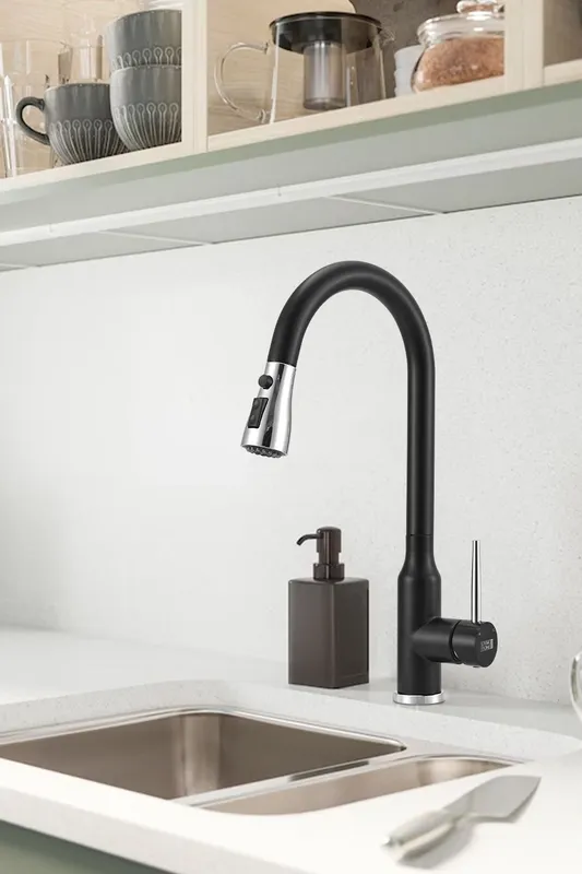 Living and Home Retractable Pull-down Kitchen Faucet in Black - Black