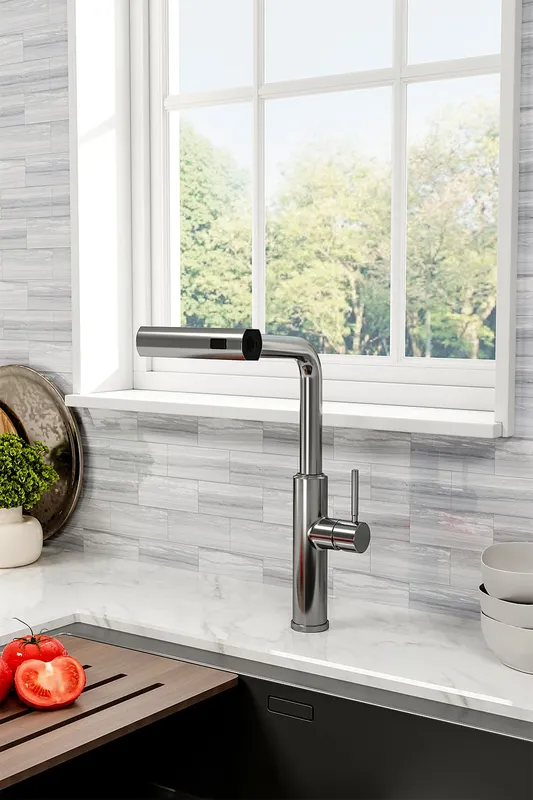 Living and Home Retractable Pulldown Kitchen Faucet in Silver Silver