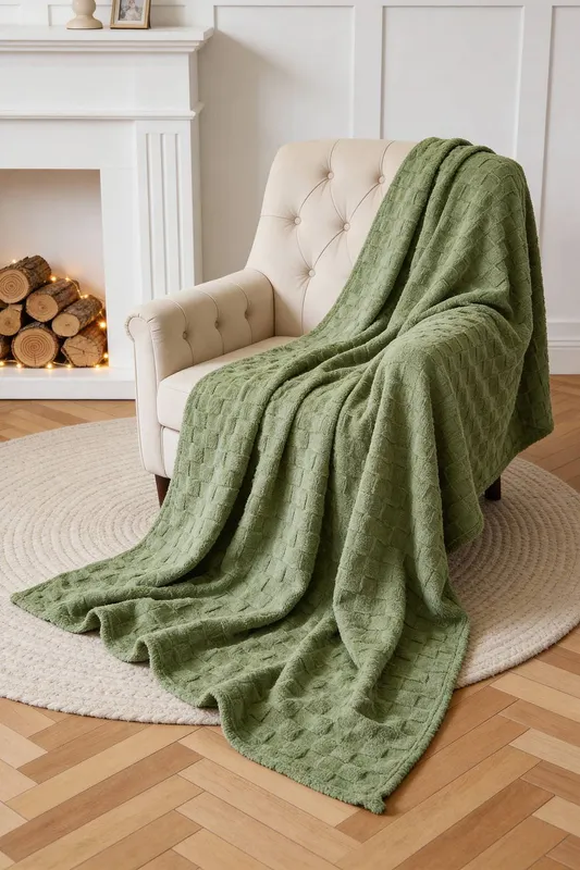 Living and Home Reversible Soft Checkered Throw Blanket in Green Size: Medium - Green