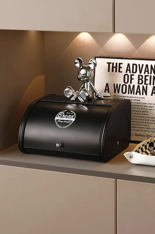 Living and Home Roll Top Bread Box Bread Bin in Black - Black