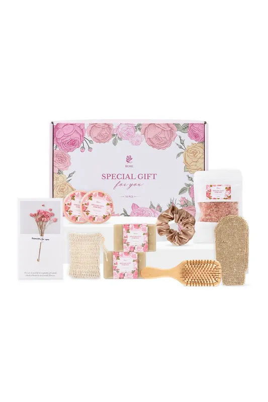 Living and Home Rose-Scented Spa Bath Gift Set Multicolor
