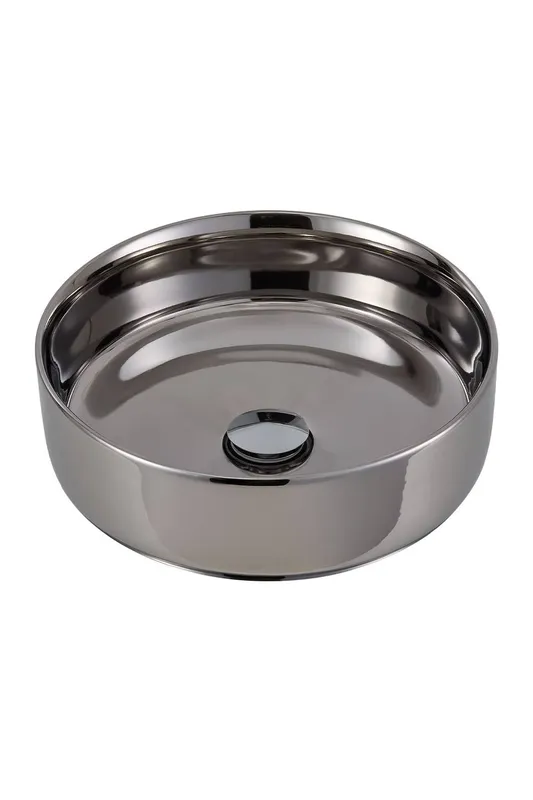 Living and Home Round Ceramic Countertop Washbasin Vessel Sink in Silver Silver