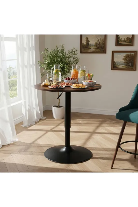 Living and Home Round Retro Bar Table in Brown - Brown