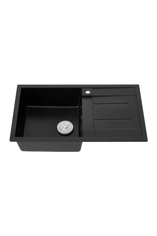 Living and Home Single Bowl Kitchen Sink with Strainer Waste Kit in Black - Black - Size: One Size