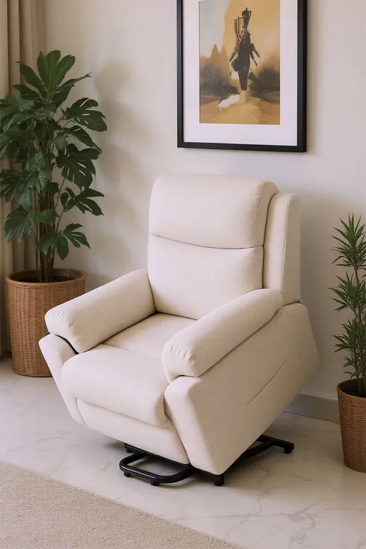 Living and Home Single Chenille Sofa Recliner Armchair in White - White - Size: One Size