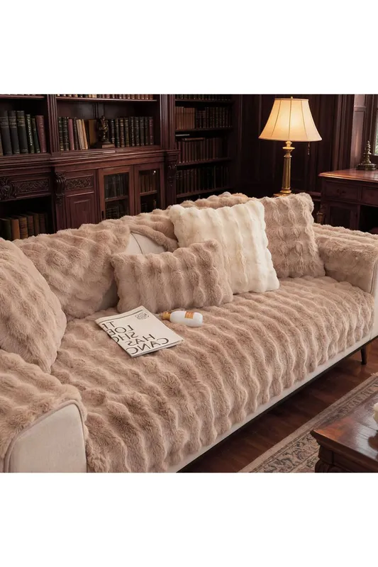 Living and Home Sleek Textured Plush Sofa Cover in Brown Size: 90 cm x 90 cm Brown 90 cm x 90 cm