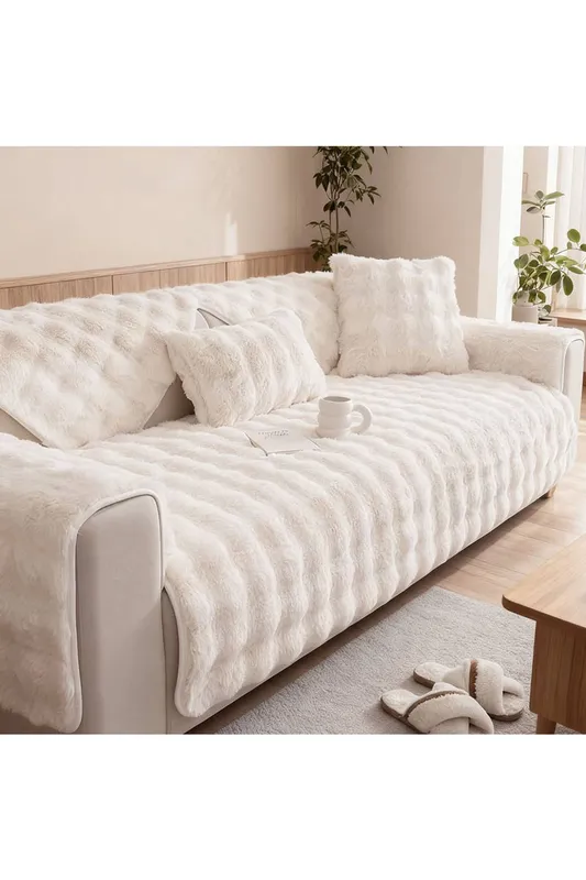 Living and Home Sleek Textured Plush Sofa Cover in Cream Size: 70cm x 70cm - Cream - Size: 70cm x 70cm