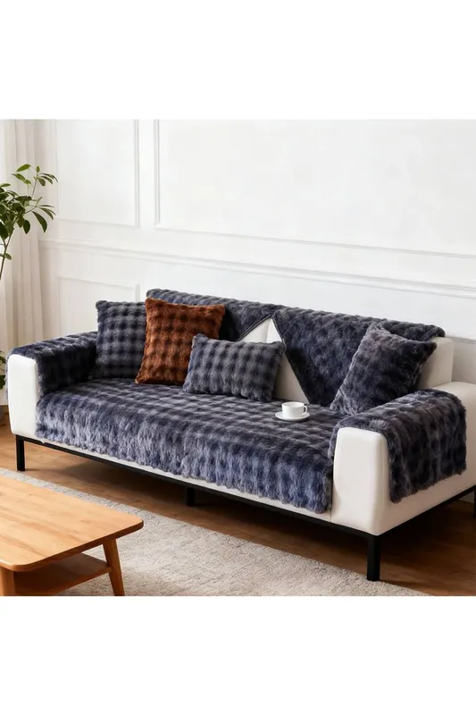 Living and Home Sleek Textured Plush Sofa Cover in Dark Grey Size: Large Dark Grey Large