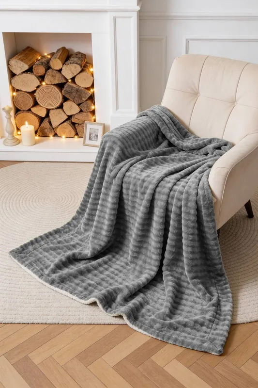 Living and Home Soft Polyester Throw Blanket in Grey Size: Medium - Grey - Size: M