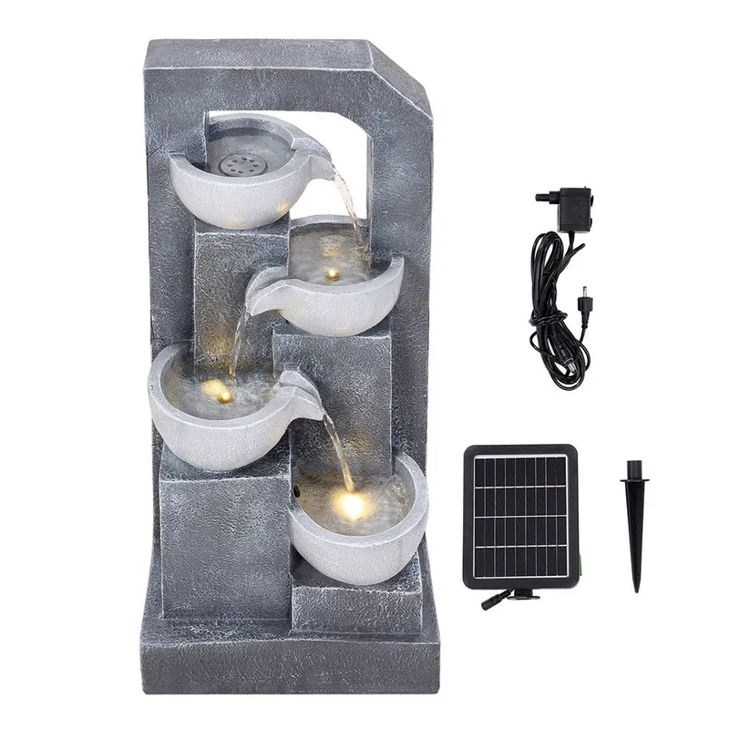 Living and Home Solar-Operated Fountain for Outdoor Gardening Décor in Grey Grey