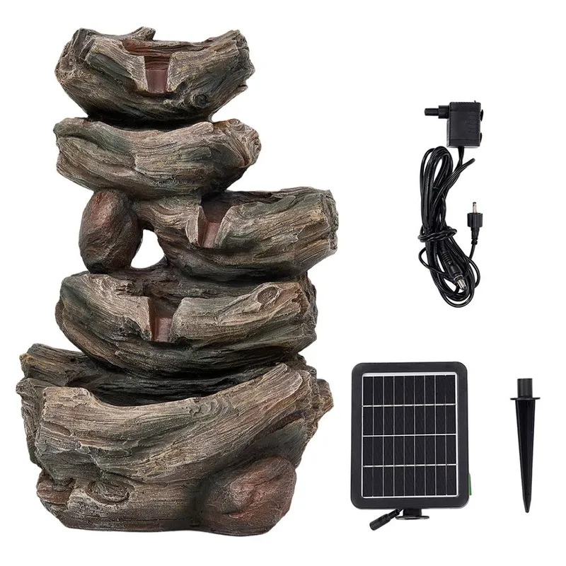 Living and Home Solar Outdoor Fountain for Gardening Water Features in Brown - Brown