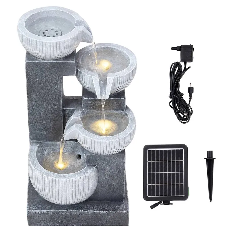 Living and Home Solar-Powered Outdoor Garden Fountain Decor in Grey - Grey