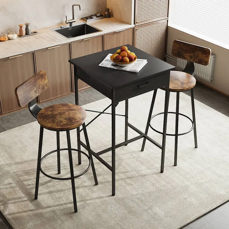 Living and Home Unisex Square Tall Table for Cafe Bar in Black Black female