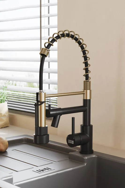 Living and Home Stainless Steel Kitchen Faucet with Pull Down Spring Spout and Pot Filler in Gold - Gold