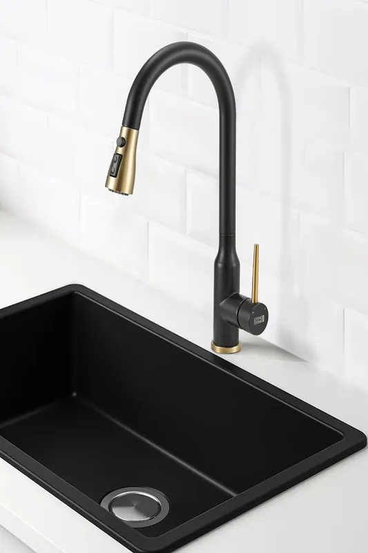 Living and Home Stainless Steel Retractable Pull-down Kitchen Faucet in Black Black