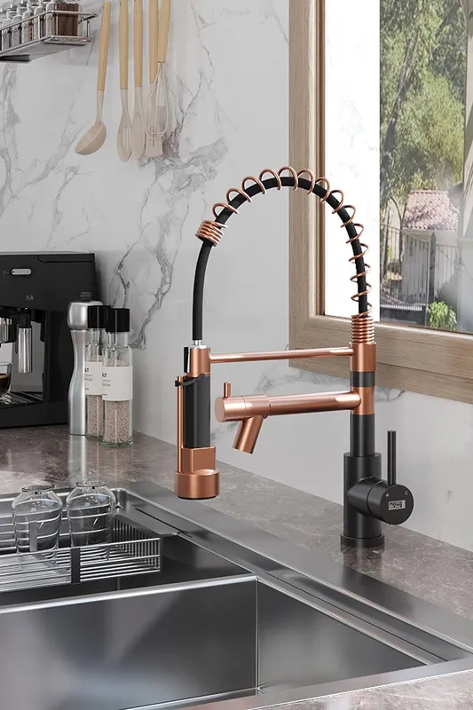 Living and Home Swivel Pulldown Kitchen Faucet with Pot Filler in Black Black