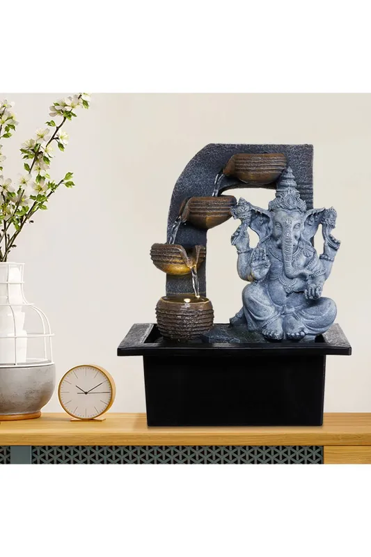 Living and Home Tabletop Ganesha Water Fountain Decor in Grey Grey