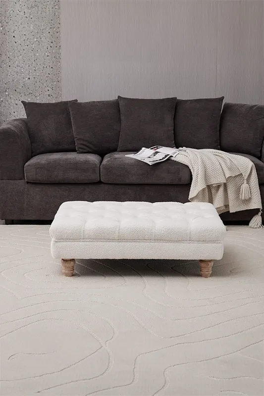 Living and Home Teddy Fleece Upholstered Footstool in White White